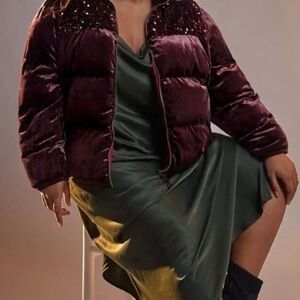 Maeve by Anthropologie Vera Sequined Velvet Puffer Jacket